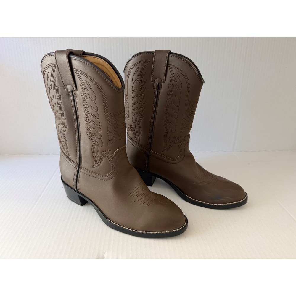 Durango Western Cowboy Boots Youth 2D Brown Faux Leather Stitched Classic